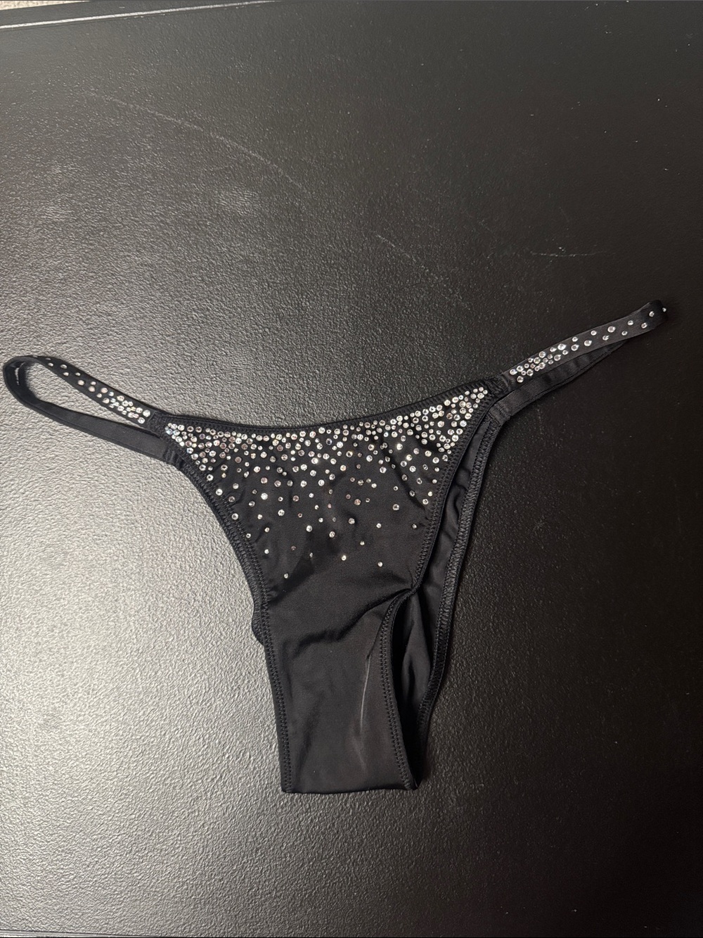 Victoria's Secret Black Rhinestone Embellished Thong